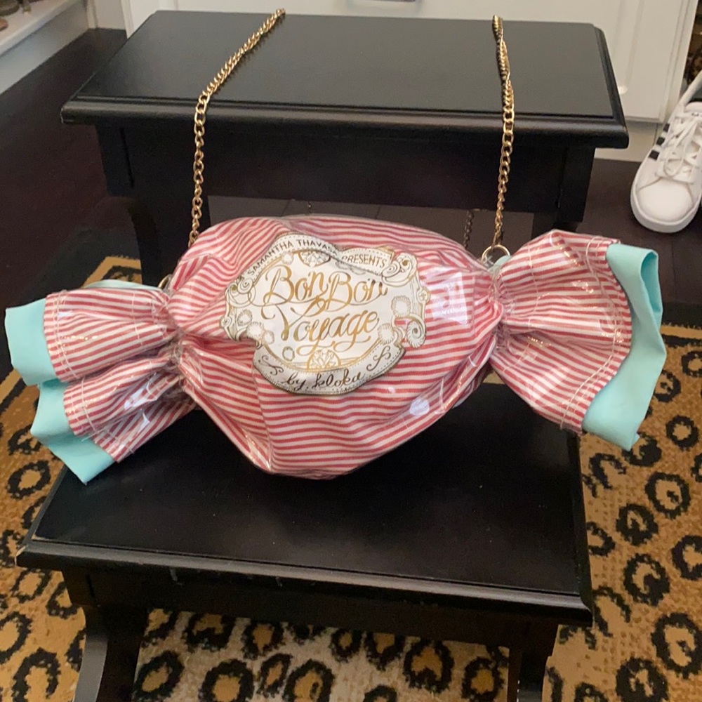Whimsical striped candy handbag.